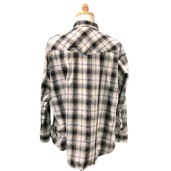 Plains Western Wear White and Cream Long Sleeve Plaid Shirt - Picture 4 of 8